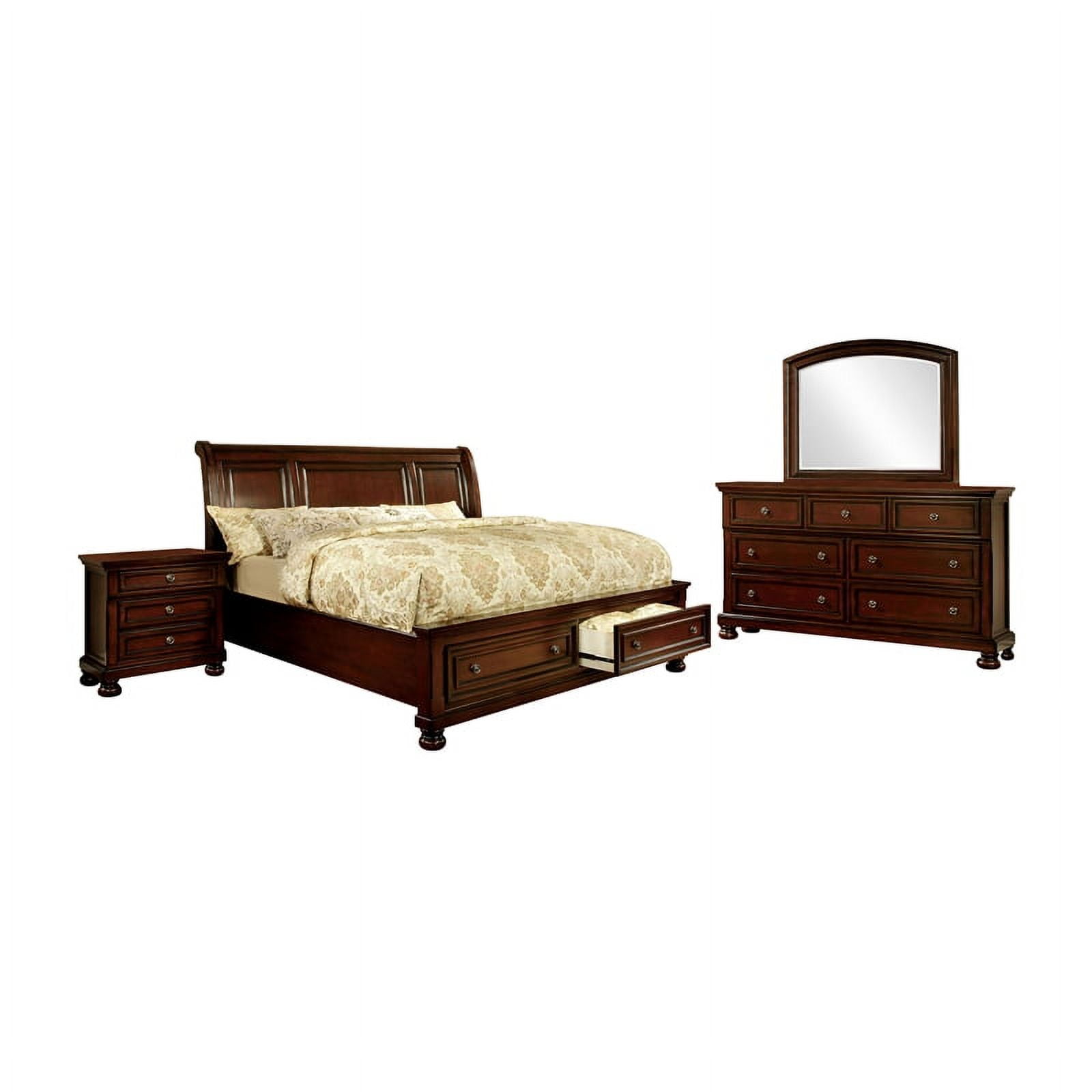 FOA Caiden 4pc Cherry Wood Storage Bedroom Set King+Nightstand
