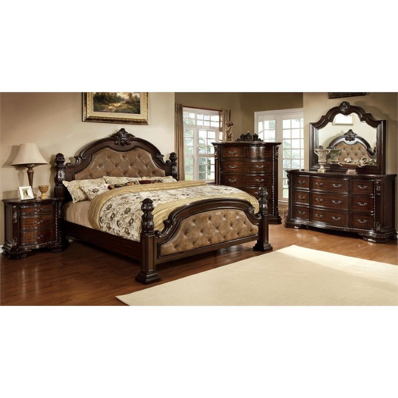 FOA Cathey 4pc Dark Brown Wood Bedroom Set Queen+Nightstand+Dresser