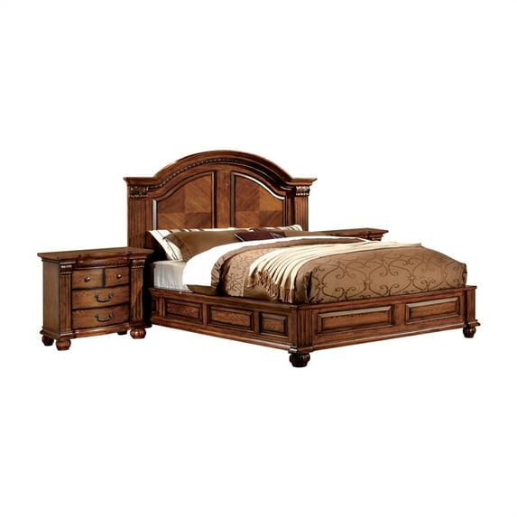FOA Charles 2pc Tobacco Oak Solid Wood Bedroom Set - Queen + Nightstand