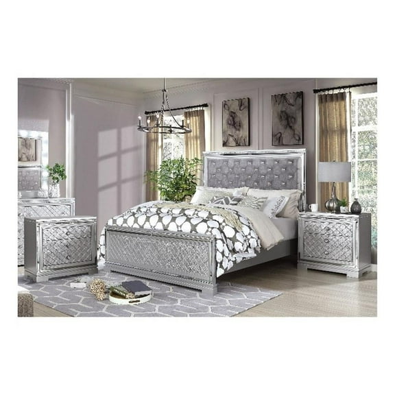 FOA Chid 3pc Silver Solid Wood Bedroom Set - Queen + 2 Nightstands