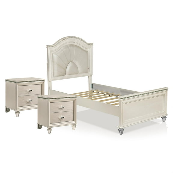 FOA Devado Contemporary 3-Piece White Wood Bedroom Set - Twin + 2 Nightstands
