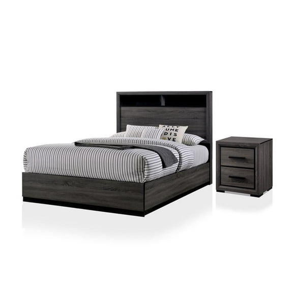 FOA Drummond 2-Piece Gray Wood Panel Bedroom Set - Queen + 1 Nightstand