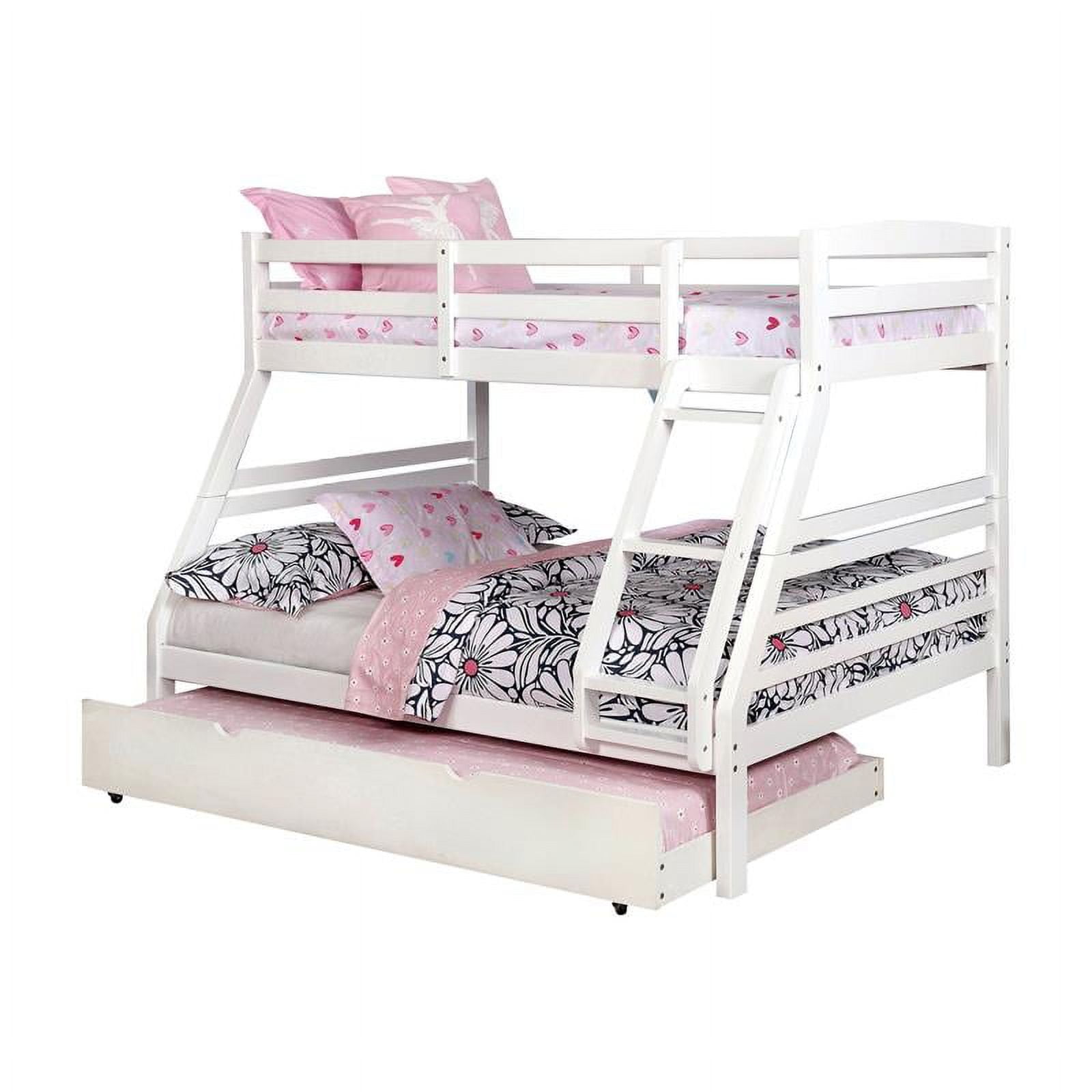 FOA Freddie Transitional 2pc White Wood Twin over Full Bunk Bed with