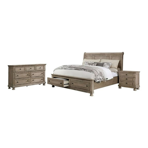 FOA Frigga 3-Piece Gray Wood Bedroom Set - Queen + Nightstand + Dresser