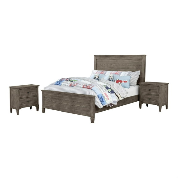 FOA Haed 3-Piece Gray Solid Wood Bedroom Set - Full + 2 Nightstands