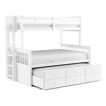 FOA Hammon Wood Twin over Full Bunk Bed with Trundle and Drawers in White