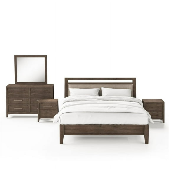 FOA Hamson 5pc Gray Wood Bed Set - Queen + 2 Nightstands + Dresser + Mirror