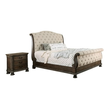 FOA Kai 2pc Natural Tone Wood Bedroom Set - Cal King + Nightstand