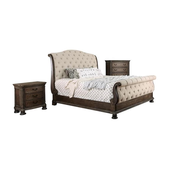 FOA Kai 3pc Natural Tone Wood Bedroom Set - Cal King + Nightstand + Chest