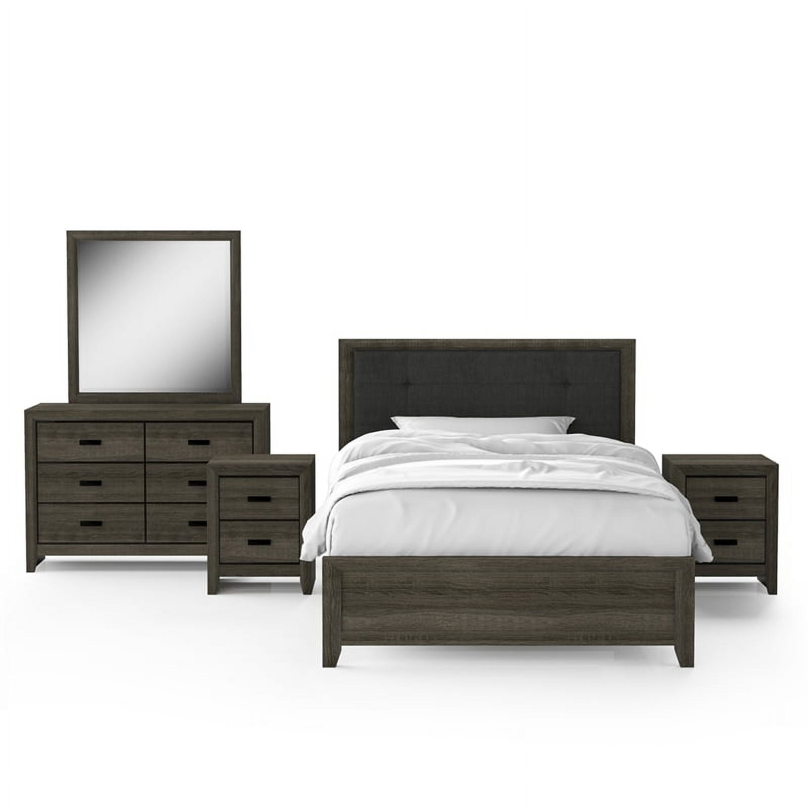 FOA Livorn 5pc Gray Wood Bedroom Set Full + 2 Nightstands + Dresser + Mirror