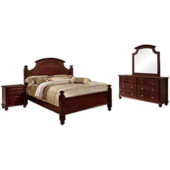 Furniture of America Dryton 4 Piece King Bedroom Set in Cherry