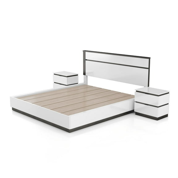 FOA Misti 3-Piece White Wood Bedroom Set - King + 2 Nightstands