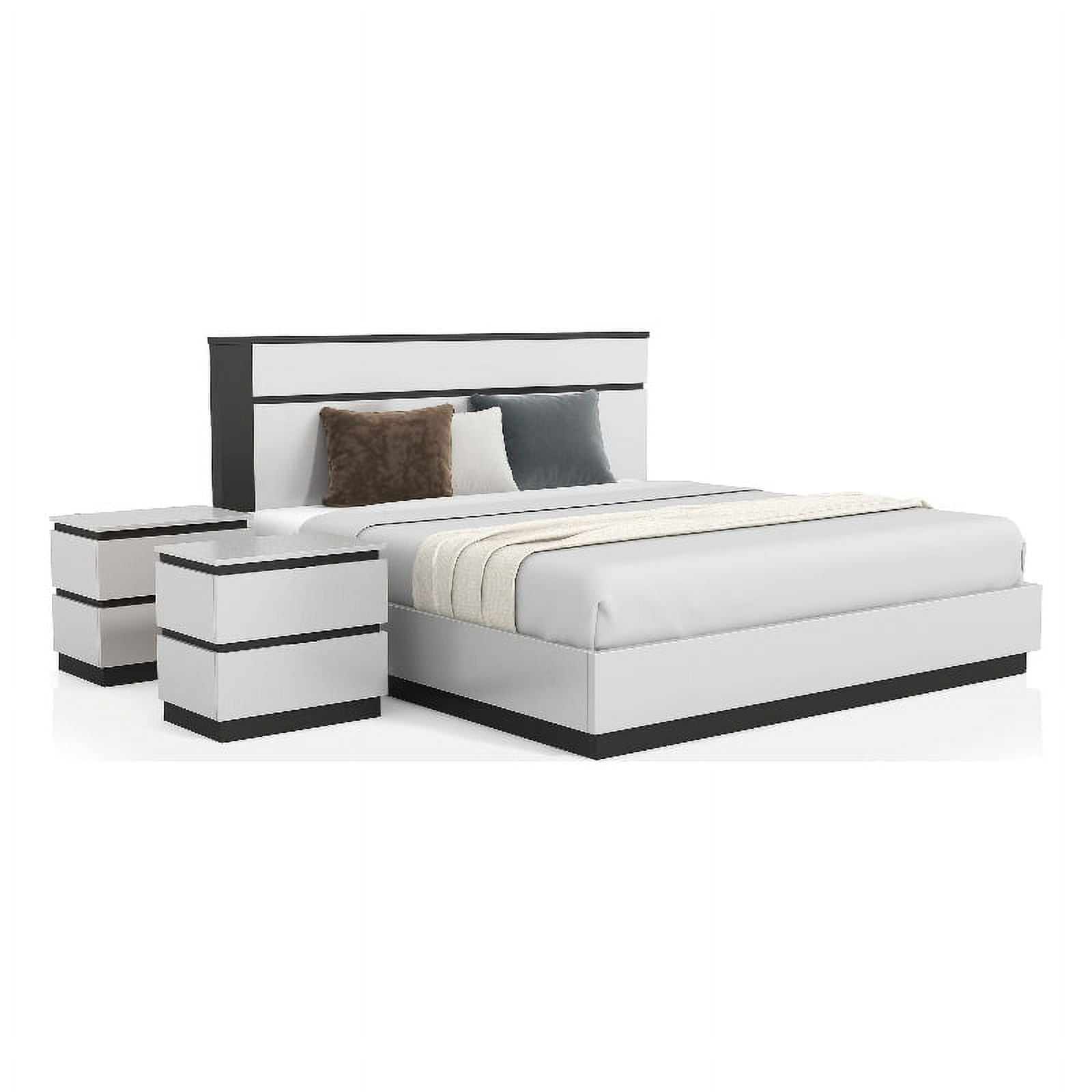 FOA Misti 3Piece White Wood Bedroom Set Queen + 2 Nightstands