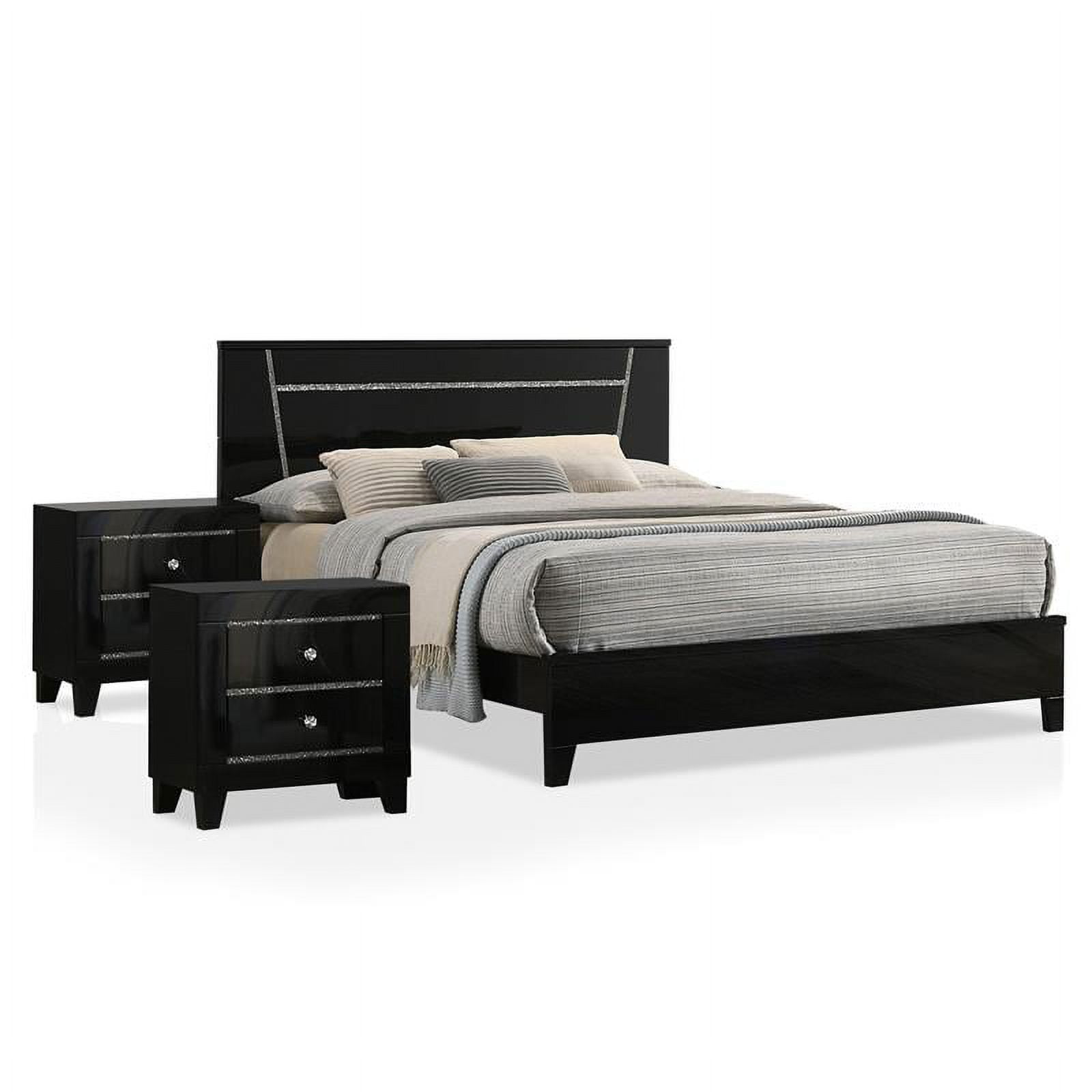 FOA Murvy 3-Piece Black Solid Wood Bedroom Set - Cal King + 2 Nightstands