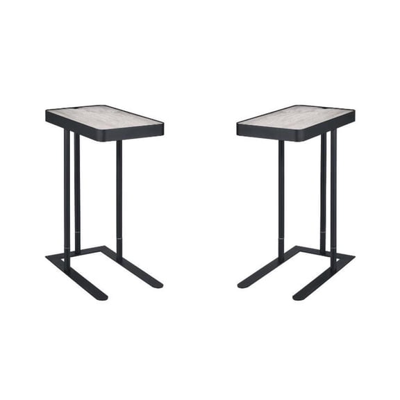 FOA Nince Set of 2 Industrial Metal Height Adjustable Side Table in Gray
