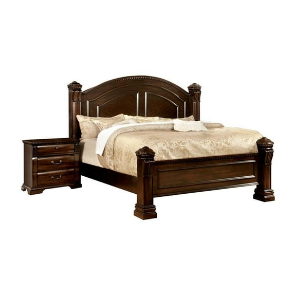 FOA Oulette 2-Piece Cherry Solid Wood Bedroom Set - Queen + Nightstand
