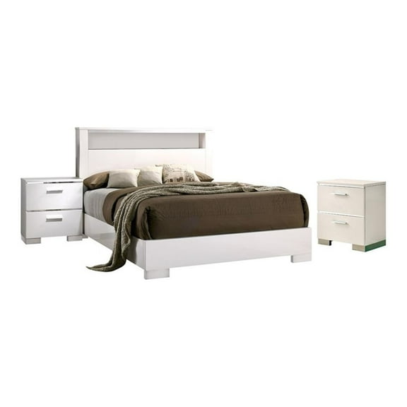 FOA Quaker Modern 3-Piece White Wood Bedroom Set - Queen + 2 Nightstands