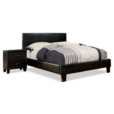 FOA Ramone 2pc Espresso Faux Leather Bedroom Set - Cal King + Nightstand