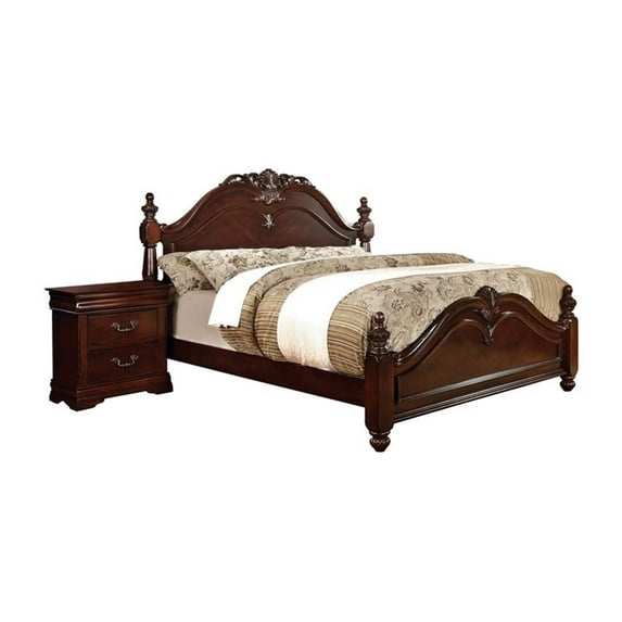 FOA Ruben 2pc Cherry Solid Wood Panel Bedroom Set - Queen + Nightstand
