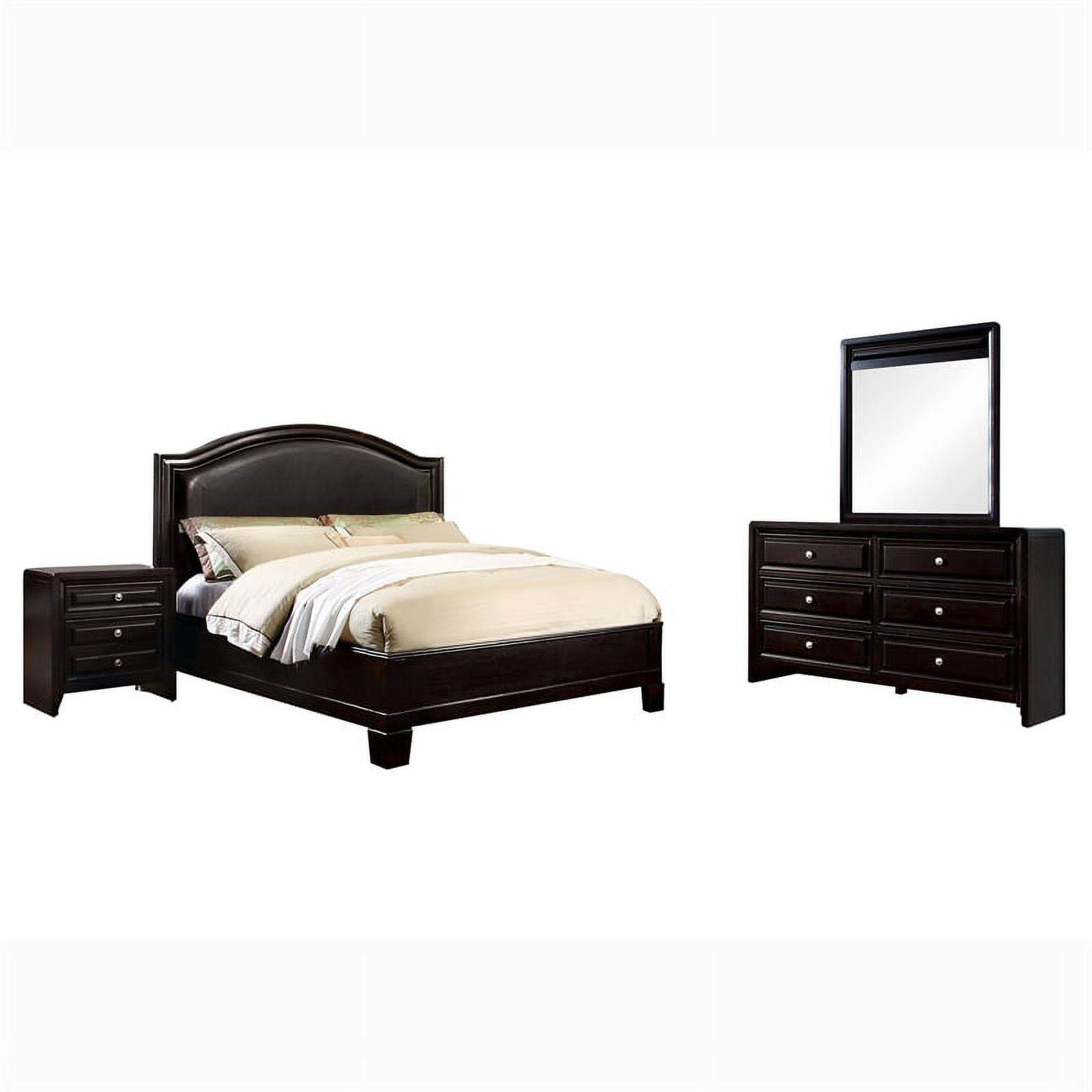 FOA Turner 4pc Espresso Solid Wood Bed Set Queen+Nightstand+Dresser