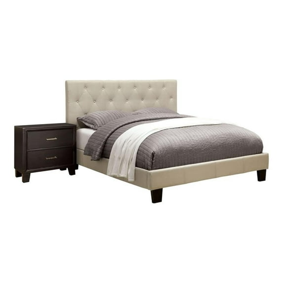FOA Warscher 2-Piece Ivory Solid Wood Bedroom Set - Twin + Nightstand