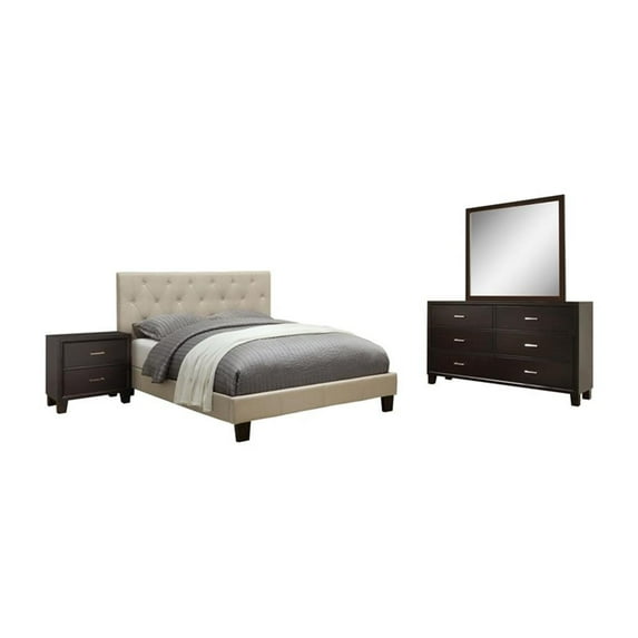FOA Warscher 4pc Ivory Wood Bedroom Set - Twin+Nightstand+Dresser+Mirror