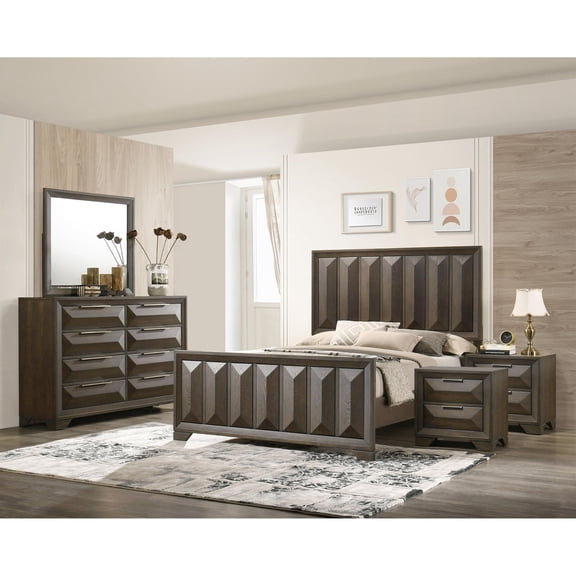 FOA Werren 5pc Espresso Wood Bed Set - King   2 Nightstands   Dresser   Mirror