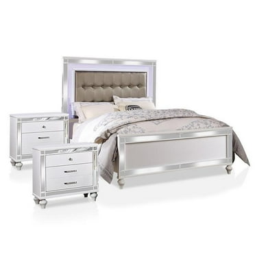 FOA Xulu 3-Piece White Solid Wood LED Bedroom Set - Cal King + 2 Nightstands