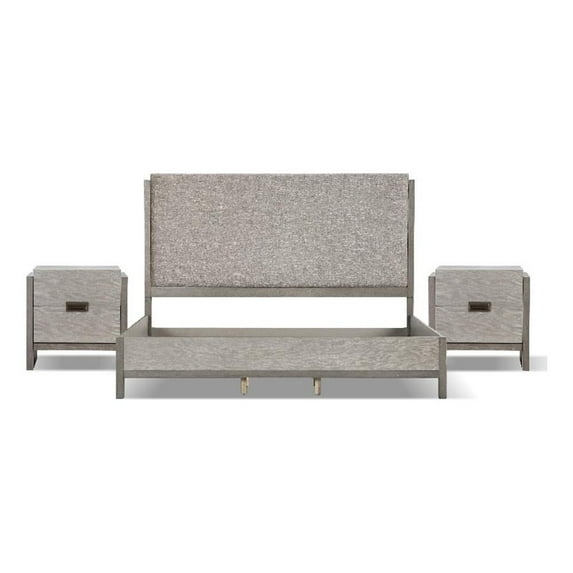 FOA Yasgard 3-Piece Gray Solid Wood Bedroom Set - King + 2 Nightstands