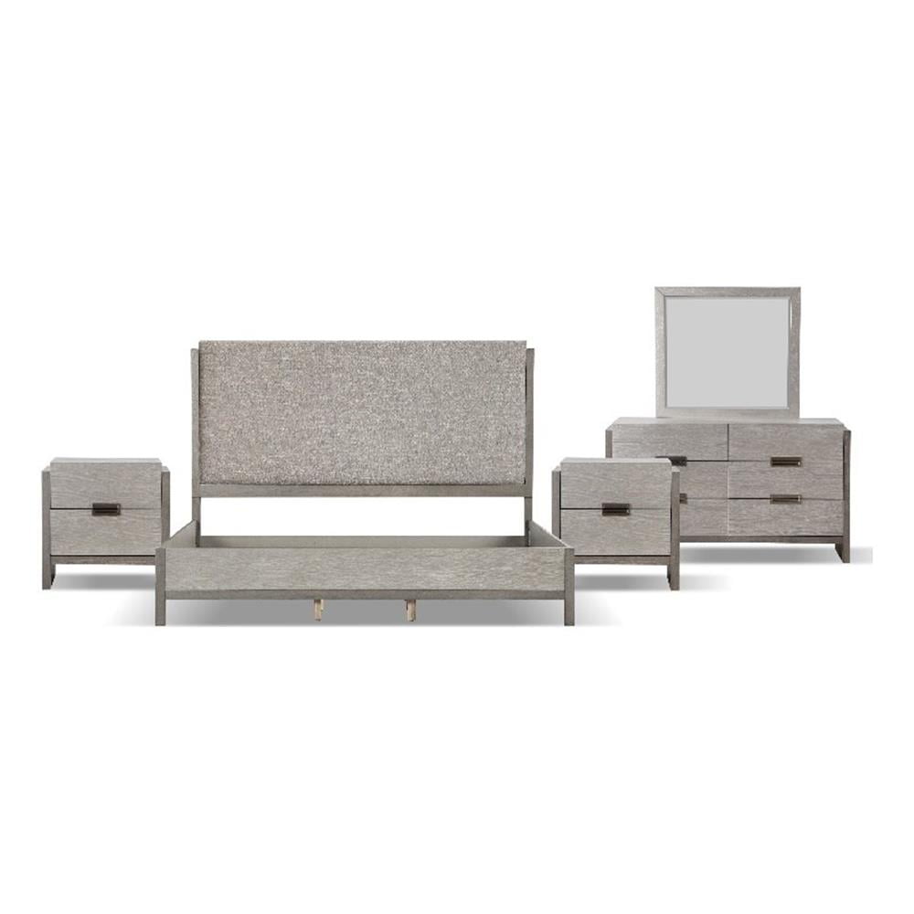 FOA Yasgard 5pc Gray Wood Bed Set - King + 2 Nightstands + Dresser ...