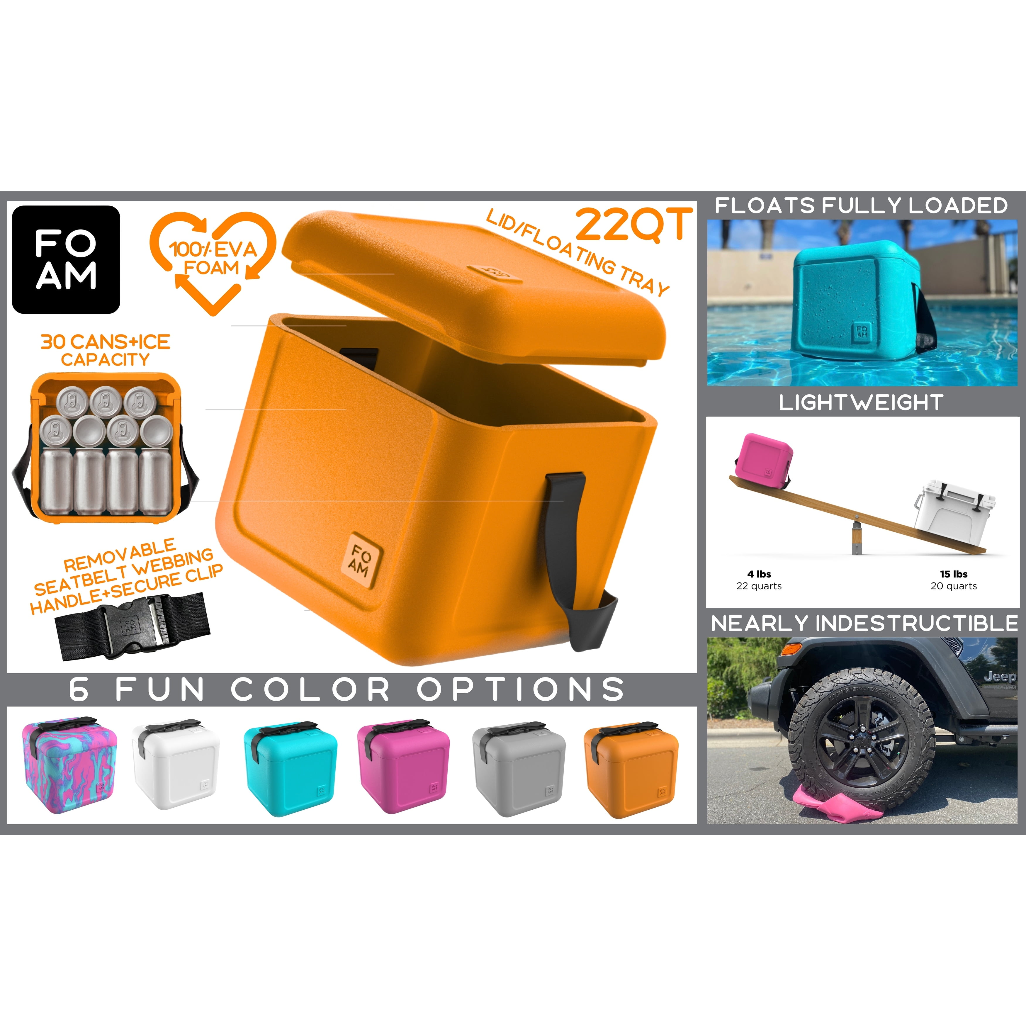 Citrus Orange EVA Foam Hybrid Soft-Hard Cooler