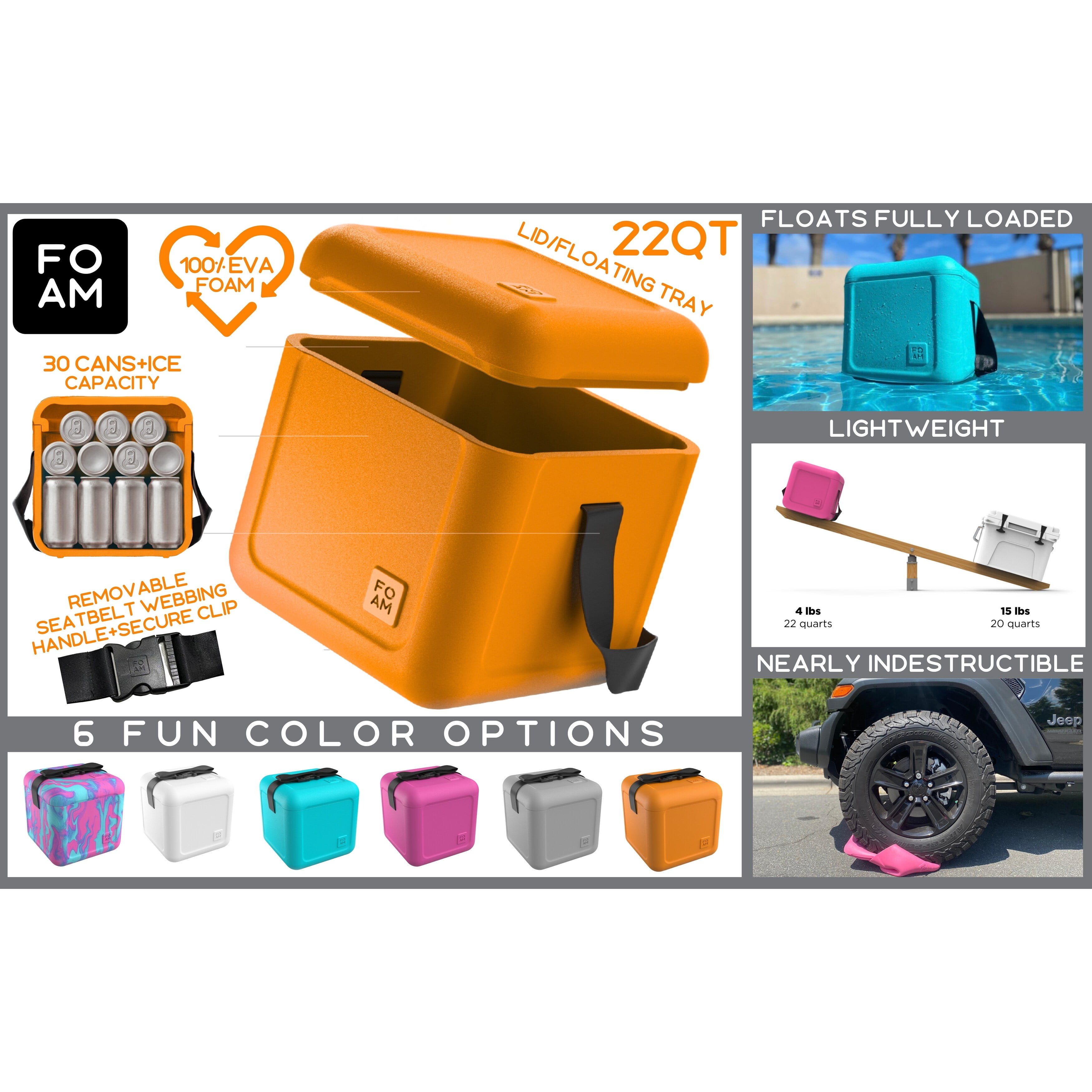 Citrus Orange EVA Foam Hybrid Soft-Hard Cooler