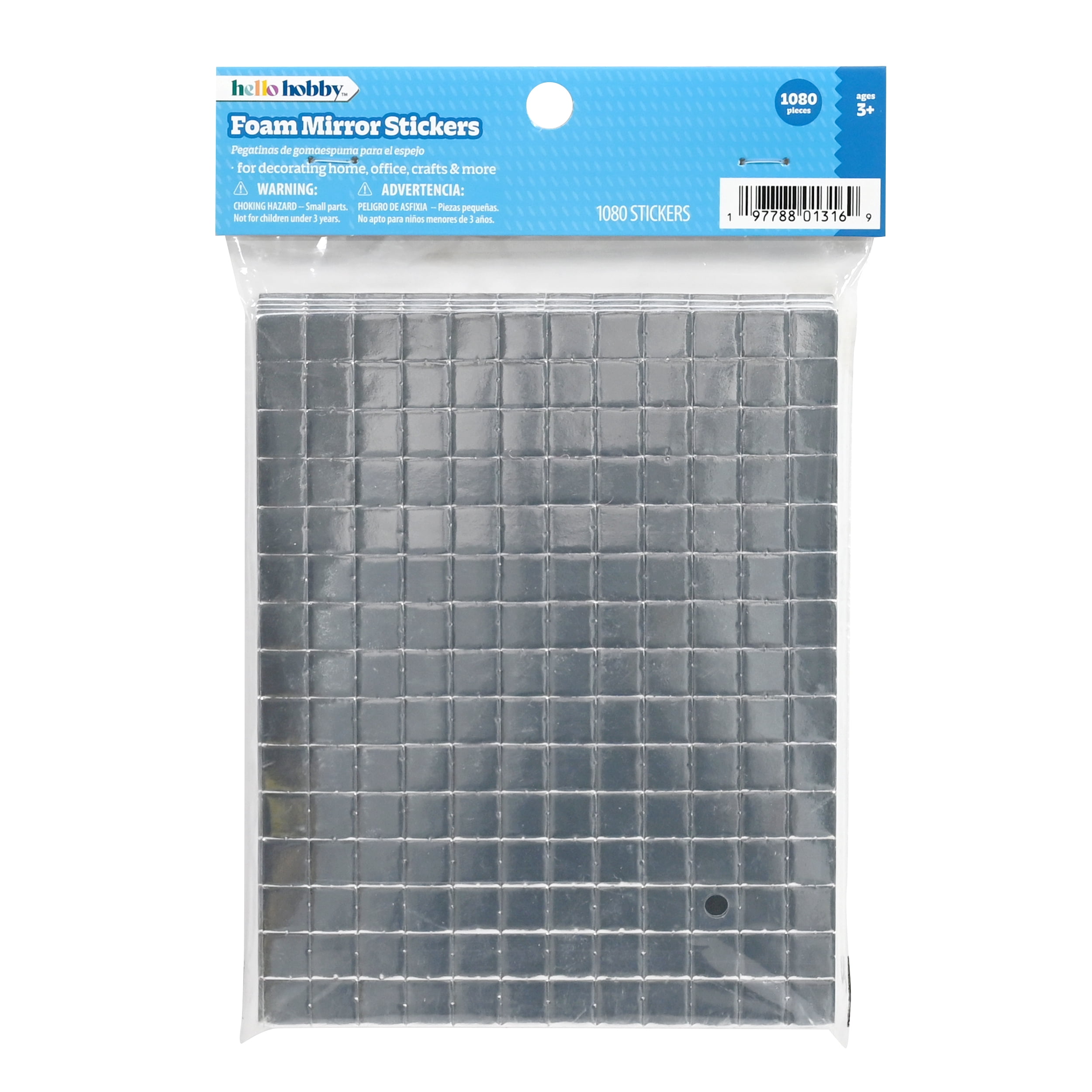 Hello Hobby Kids Silver Foam Mirror Stickers With Reflective Finish, 1,080-Piece Pack
