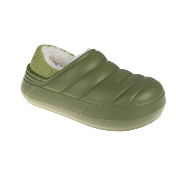 FOAMWALK Boys' Clogs - Comfy Fur Lined Clog, Indoor and Outdoor Clogs for Toddler/boys, Olive, 4-5