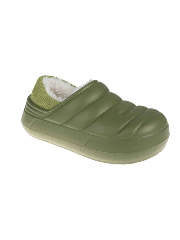 Boys' Clogs - Comfy Fur Lined Clog, Indoor and Outdoor Clogs for Toddler/boys, Olive, 5-6