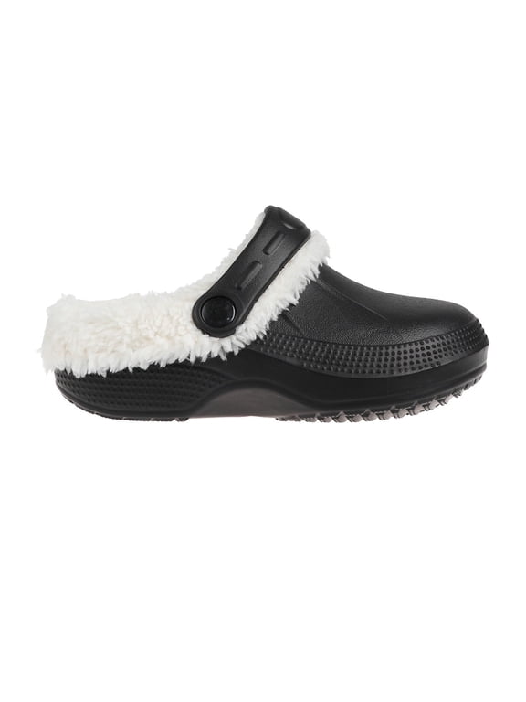 Girl's Lightweight Solid Sherpa-Lined Clog - Warm Fleece & Stylish Clogs for Girls, Black, 2-3