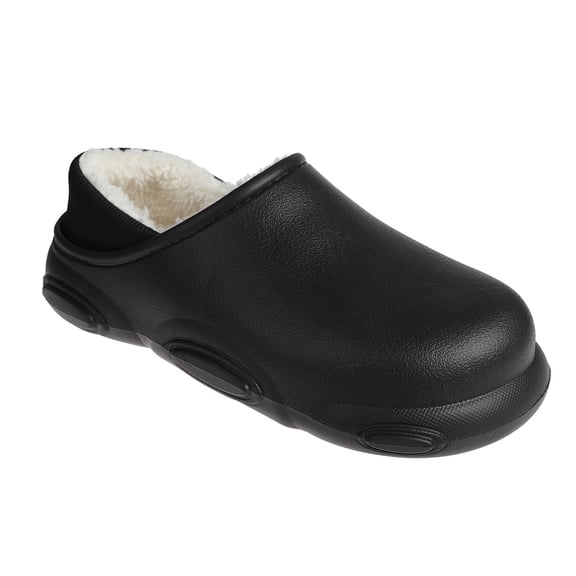 FOAMWALK Men's Clogs - Soft and Comfortable EVA Clog with Faux Fur Lining, Black, 10