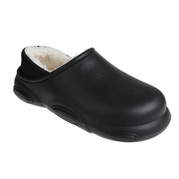FOAMWALK Men's Clogs - Soft and Comfortable EVA Clog with Faux Fur Lining, Black, 9