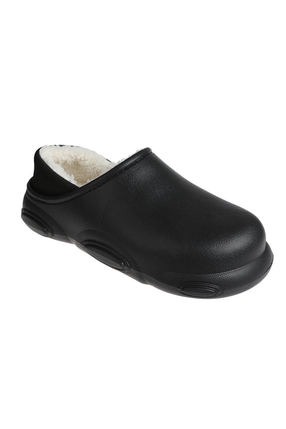 Men's Clogs - Soft and Comfortable EVA Clog with Faux Fur Lining, Black, 9