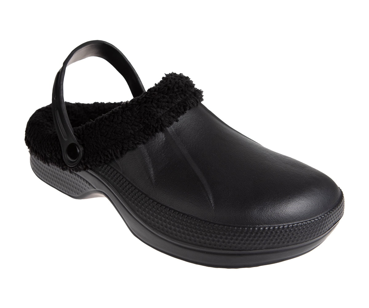 FOAMWALK Men's Comfy and Soft Solid Clogs with Sherpa Lining - Fluffy Clogs for Men, Black, 9