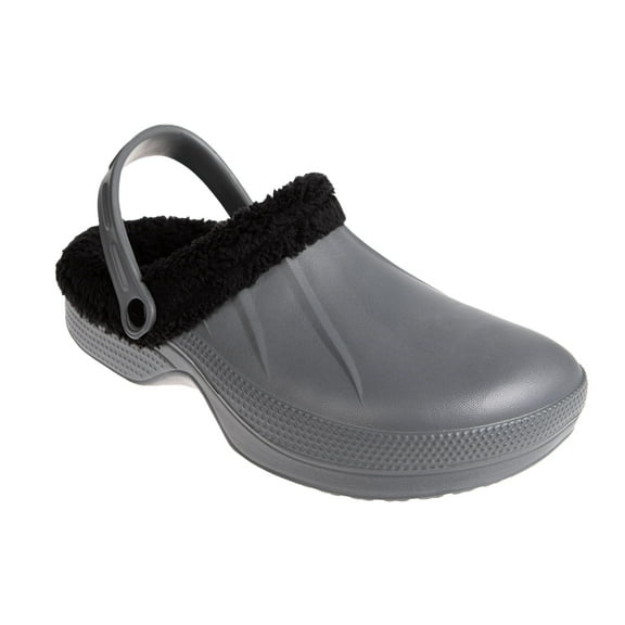 FOAMWALK Men's Comfy and Soft Solid Clogs with Sherpa Lining - Fluffy Clogs for Men, Dark Gray, 10