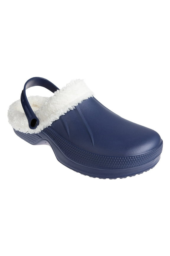 Men's Comfy and Soft Solid Clogs with Sherpa Lining - Fluffy Clogs for Men, Navy Blue 9