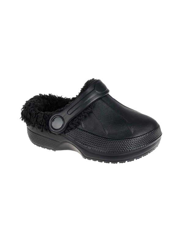 Toddler Boy's Furry Little Solid Clog with Sherpa Lining - Toddler Classic Lined Clog, Black, 5-6