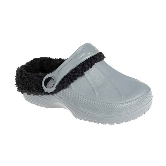 FOAMWALK Toddler Boy's Furry Little Solid Clog with Sherpa Lining - Toddler Classic Lined Clog, Dark Gray, 11-12