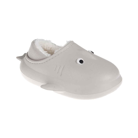 FOAMWALK Toddler Boy's Novelty Clogs with Sherpa and Fur Lining - Cute Shark and Dog Clogs for Toddler, Gray, 11-12
