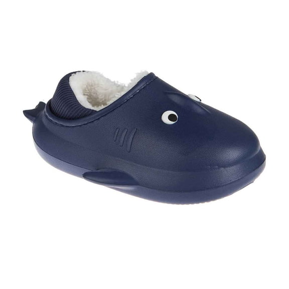 FOAMWALK Toddler Boy's Novelty Clogs with Sherpa and Fur Lining - Cute Shark and Dog Clogs for Toddler, Navy, 5-6