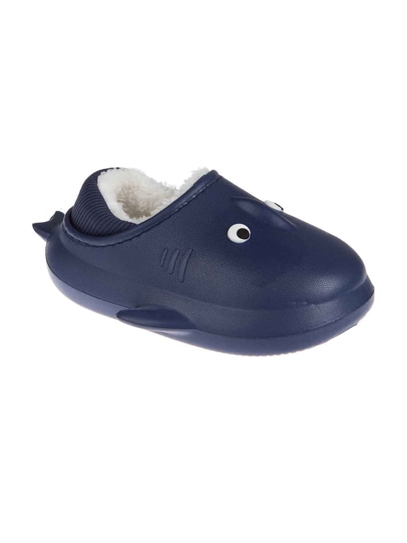 Toddler Boy's Novelty Clogs with Sherpa and Fur Lining - Cute Shark and Dog Clogs for Toddler, Navy, 9-10