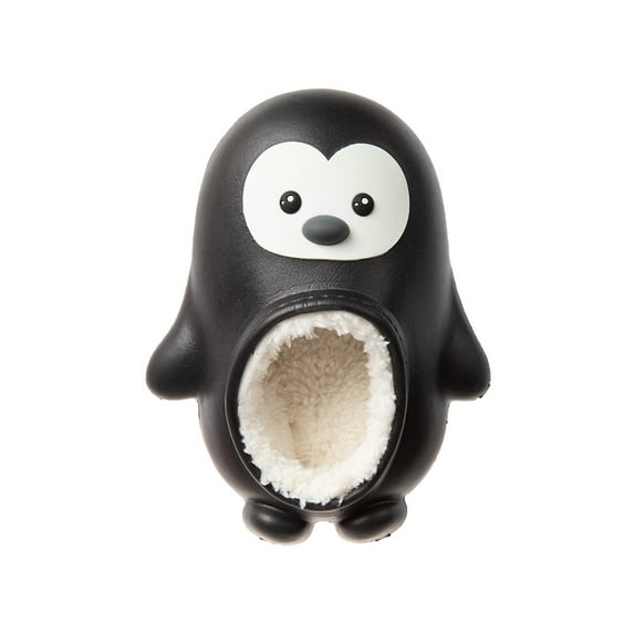 FOAMWALK Toddler Unisex Novelty Clogs with Faux Fur Lining - Penguin Slippers for Toddler, Black, 7