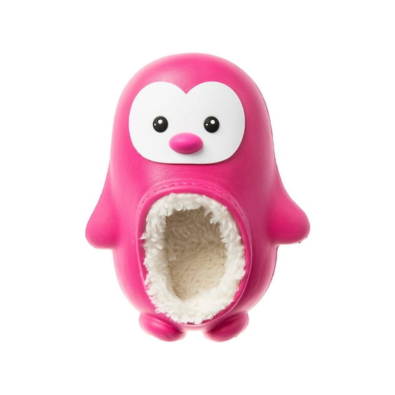 FOAMWALK Toddler Unisex Novelty Clogs with Faux Fur Lining - Penguin Slippers for Toddler, Fuchsia, 5/6