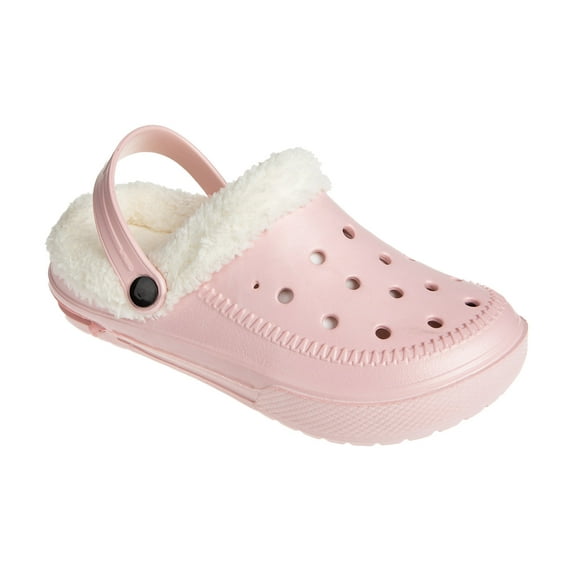 FOAMWALK Women's Comfortable Furry Solid and Bubble Heel Platform Clogs with Faux Fur Lining - Fur Lined Clogs for Women, Blush, 6